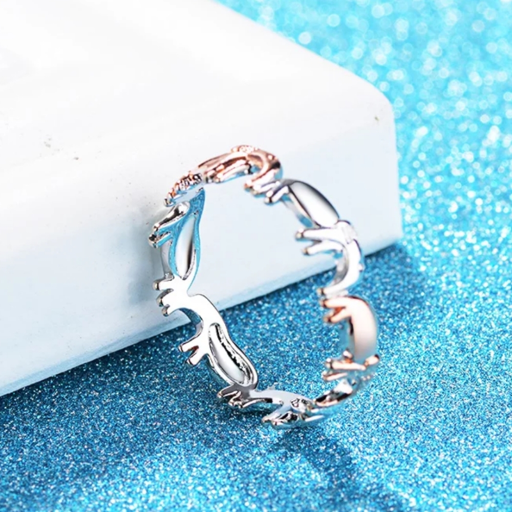 Silver & Rose Gold Elephant Eternity Band Ring - Picture 8 of 8